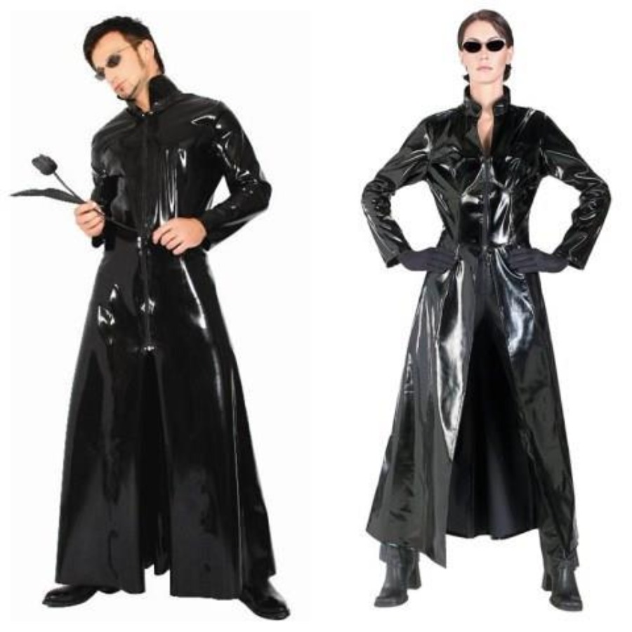 Trench Coat Men - Manteau en cuir PVC noir brillant