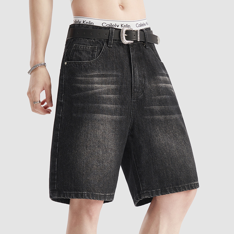 Jeans Pants Fashion Men - Shorts en jean noir fin pour