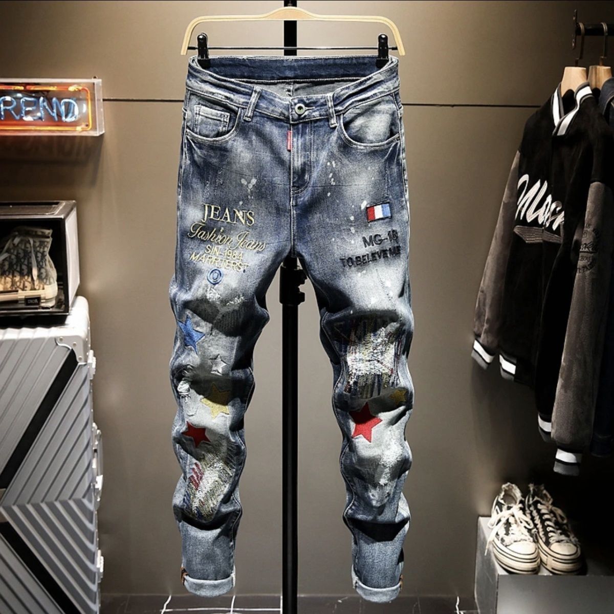 Men'S Fashion Jeans 2025 - Jean brodé déchiré pour hommes, haut